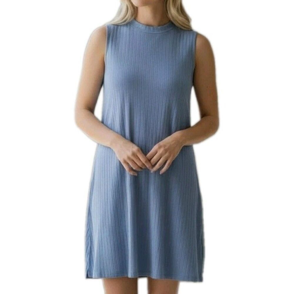 Ambiance Sleeveless Fit and Flare Dress Womens SizL Stretch Ribbed High Neck